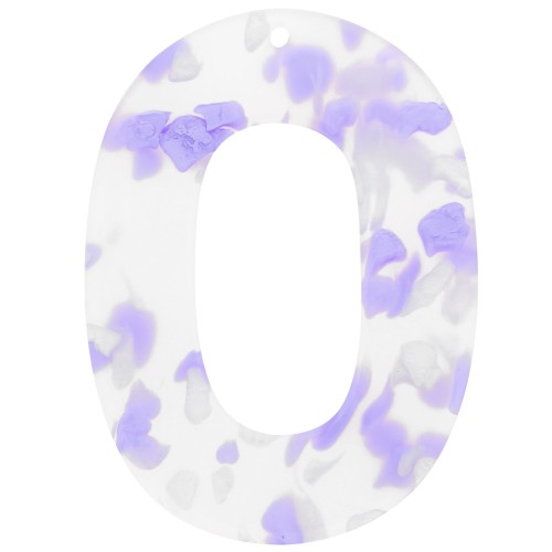 47x34mm Acetate Oval Hollow Pendant - Terrazzo Violet - Pearly White x1
