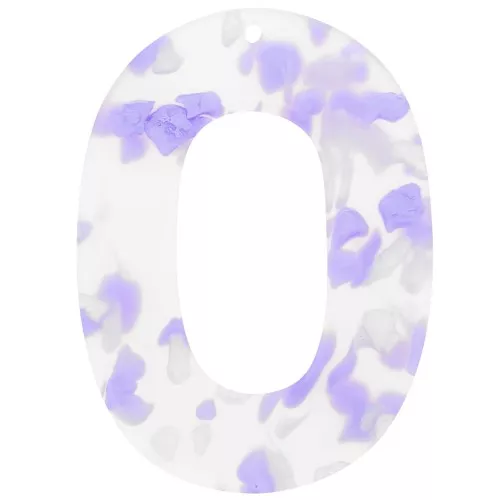 Oval hollow acetate pendant 47x34 mm - Terrazzo Violet - Pearlescent White x1