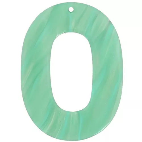 Oval hollow acetate pendant 47x34 mm - Multi-green pearly marble x1