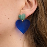 31x32mm transparent Acetate Heart Pendant - Blue x1