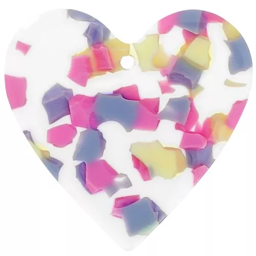 31x32mm Acetate Heart Pendant - Terrazzo Vanilla - Rose Pastel x1