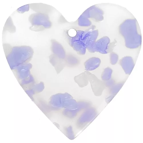 31x32mm Acetate Heart Pendant - Terrazzo Violet - Pearly White x1