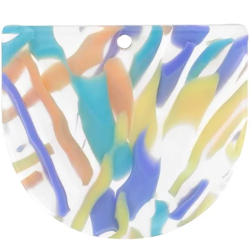 29x33mm Acetate Half-moon pendant - Abstrait Violet - Saumon x1