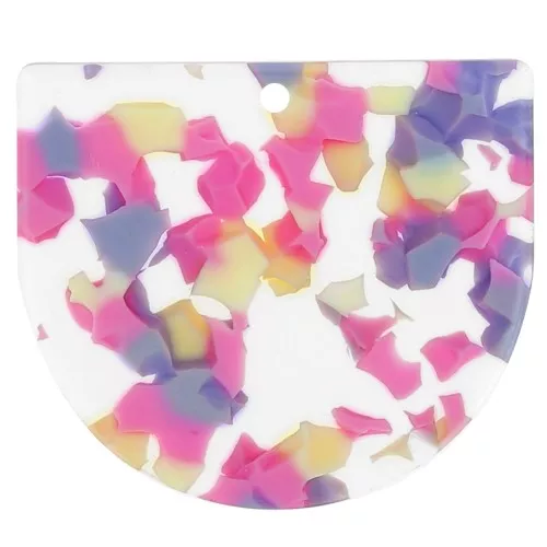 29x33mm Acetate half moon pendant - Terrazzo Vanilla - Pastel Pink x1
