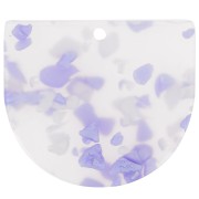 29x33mm Acetate half moon pendant - Terrazzo purple - Pearly White x1