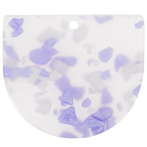 29x33mm Acetate half moon pendant - Terrazzo purple - Pearly White x1