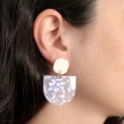 29x33mm Acetate half moon pendant - Terrazzo purple - Pearly White x1