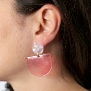 29x33mm Clear acrylic half moon pendant - Pink x1