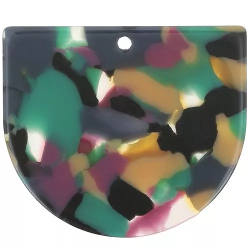 29x33mm Acetate Half Moon Pendant - Tortoiseshell Green - Fuchsia x1