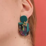 29x33mm Acetate Half Moon Pendant - Tortoiseshell Green - Fuchsia x1