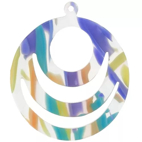 30mm Round Openwork Acetate Pendant - Abstract Violet - Salmon x1