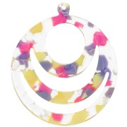 30mm Round openwork acetate pendant - Terrazzo Vanilla - Pastel Pink x1