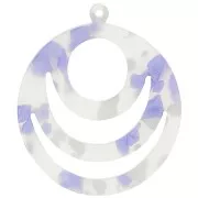 30mm Round openwork acetate pendant - Terrazzo Violet - White Pearl x1