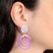 30mm Round openwork acetate pendant - Terrazzo Violet - White Pearl x1