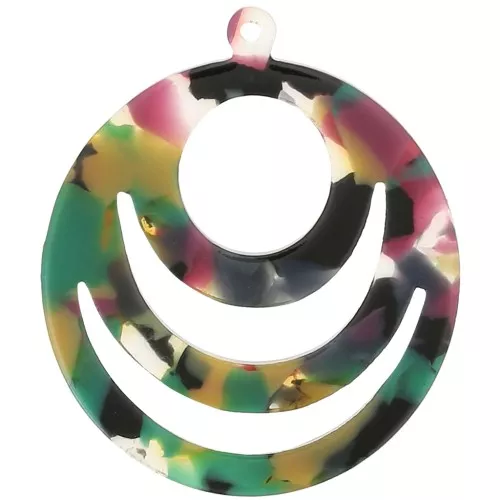 30mm Round openwork acetate pendant - Tortoiseshell Green - Fuchsia x1