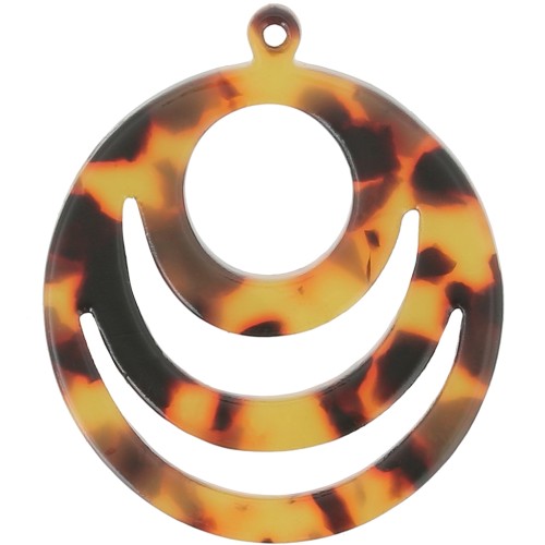 30mm Round openwork acetate pendant - Tortoiseshell Brown - Black x1