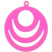 30mm Round openwork acrylic pendant - Neon Pink Orange x1