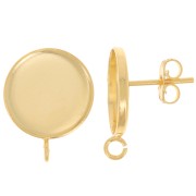 Earstuds for 14mm flat back cabochon - open ring - Fine gold plated x2|raw }}