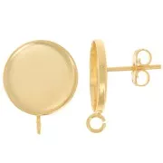 Earstuds for 14mm flat back cabochon - open ring - Fine gold plated x2