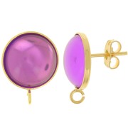 Earstuds for 14mm flat back cabochon - open ring - Fine gold plated x2