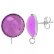 Earstuds for 14mm flat back cabochon - open ring - Fine silver veneer x2