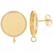 Earstuds for 16mm flat back cabochon - open ring - Fine gold plated x2