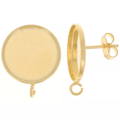 Earstuds for 16mm flat back cabochon - open ring - Fine gold plated x2