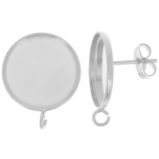 Earstuds for 16mm flat back cabochon - open ring - Fine silver veneer x2