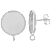 Earstuds for 16mm flat back cabochon - open ring - Fine silver veneer x2