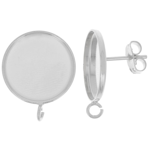 Earstuds for 16mm flat back cabochon - open ring - Fine silver veneer x2