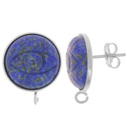 Earstuds for 16mm flat back cabochon - open ring - Fine silver veneer x2
