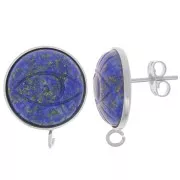 Earstuds for 16mm flat back cabochon - open ring - Fine silver veneer x2