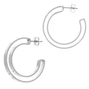 33mm Hollow design hoop earrings - Rhodium Tone x2