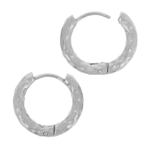 18mm 304L stainless steel Round hammered leverback earrings x2