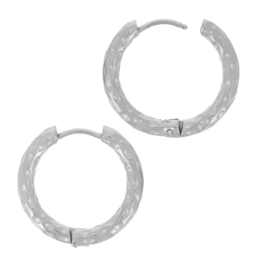 22mm 304L stainless steel Round hammered leverback earrings x2
