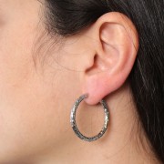 36mm 304 stainless steel Round hammered leverback earrings x2