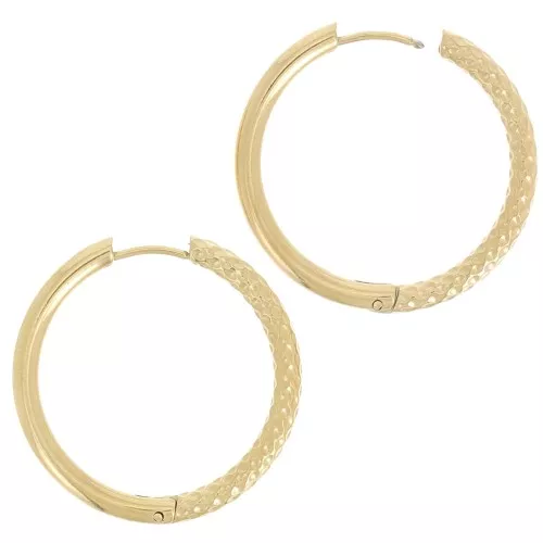 31mm 304 stainless steel Smooth and hammered round leverback earrings - Gold x2
