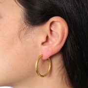 31mm 304 stainless steel Smooth and hammered round leverback earrings - Gold x2