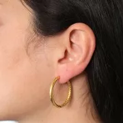 31mm 304 stainless steel Smooth and hammered round leverback earrings - Gold x2