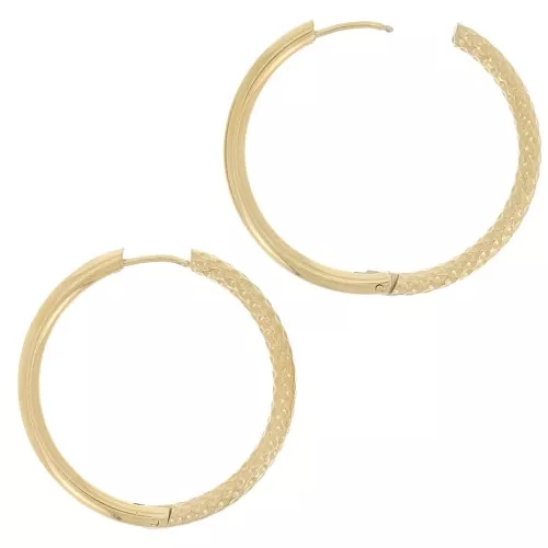 36mm 304 stainless steel Smooth and hammered round leverback earrings - Gold x2