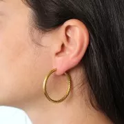 36mm 304 stainless steel Smooth and hammered round leverback earrings - Gold x2