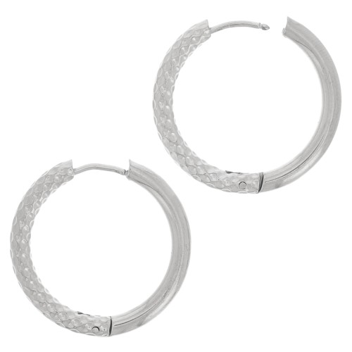 26mm 304 stainless steel Smooth and hammered round leverback earrings x2