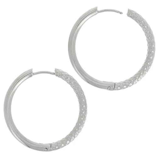 31mm 304 stainless steel Smooth and hammered round leverback earrings x2