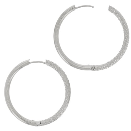 36mm 304 stainless steel and hammered round hoop earrings x2