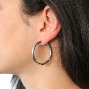 36mm 304 stainless steel and hammered round hoop earrings x2
