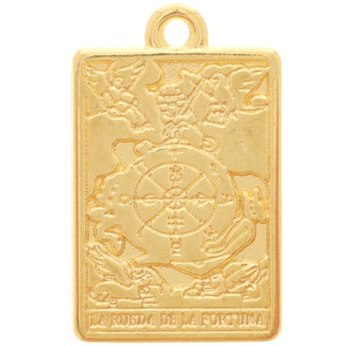 23x14mm Tarot card pendant - Wheel of fortune - Fine Gold plated x1