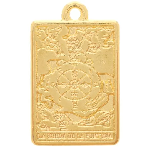 23x14mm Tarot card pendant - Wheel of fortune - Fine Gold plated x1