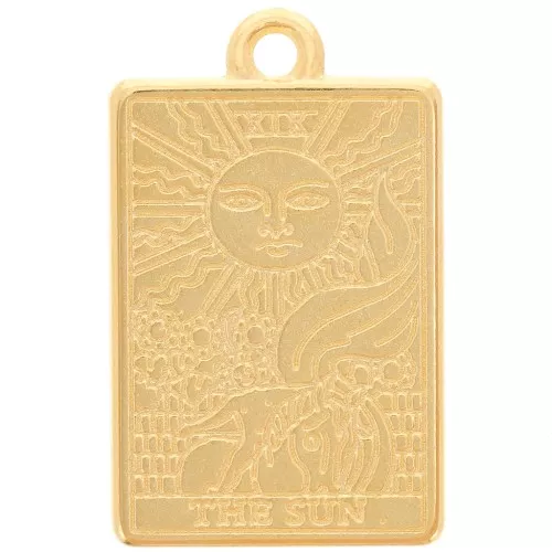 23x14mm Tarot card pendant - The Sun - Fine Gold plated x1