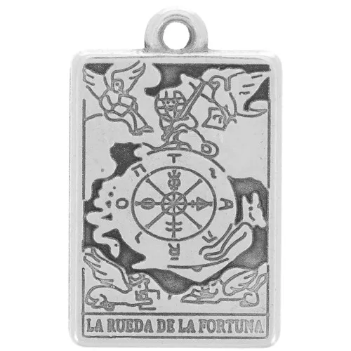 23x14mm Tarot card pendant - Wheel of Fortune - Antique silver plating x1