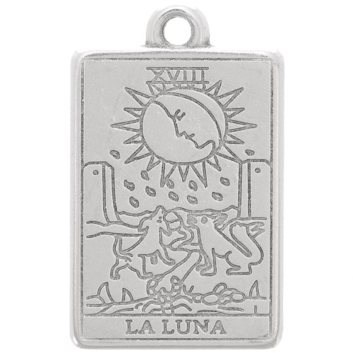 23x14mm Tarot card pendant - The Moon - Antique silver plating x1